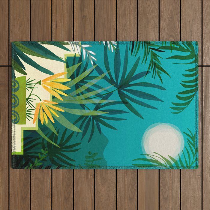Rainforest With Moonlight Tropical Night Series #3 Outdoor Rug Gallery Image 1