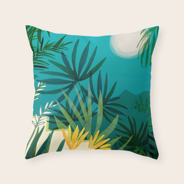 Rainforest With Moonlight Tropical Night Series #3 Throw Pillow Gallery Image 6