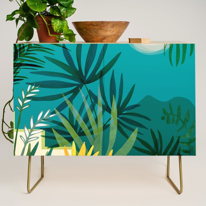 Rainforest With Moonlight Tropical Night Series #3 Credenza Gallery Image 1