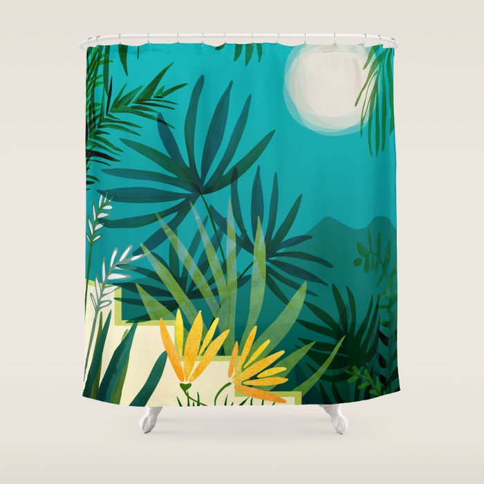 Rainforest With Moonlight Tropical Night Series #3 Shower Curtain Gallery Image 1