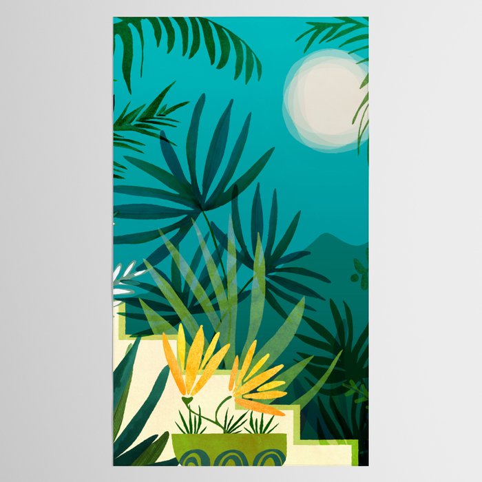Rainforest With Moonlight Tropical Night Series #3 Tablecloth Gallery Image 2
