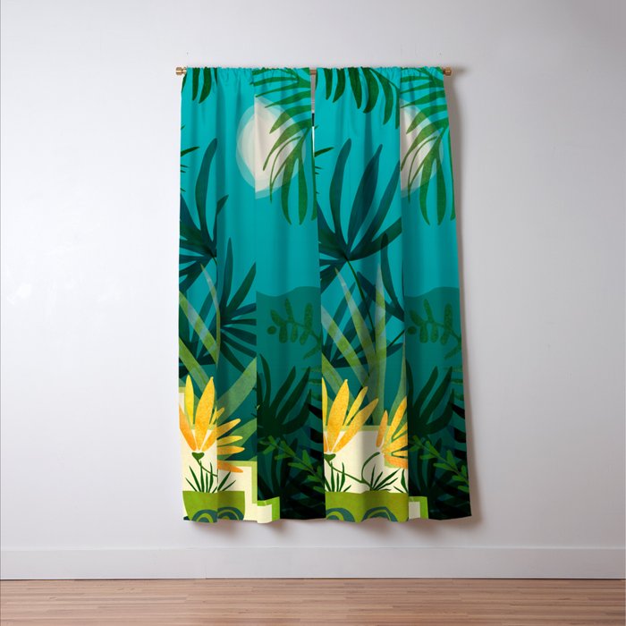 Rainforest With Moonlight Tropical Night Series #3 Window Curtain Gallery Image 3
