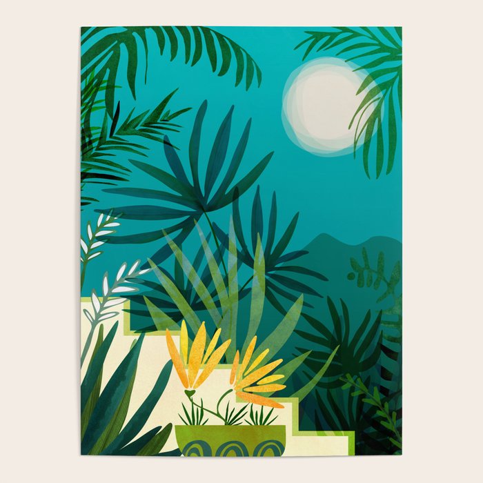 Rainforest With Moonlight Tropical Night Series #3 Poster Gallery Image 1