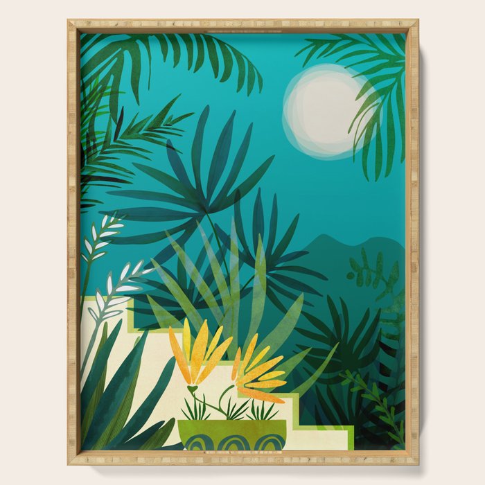 Rainforest With Moonlight Tropical Night Series #3 Serving Tray Gallery Image 1