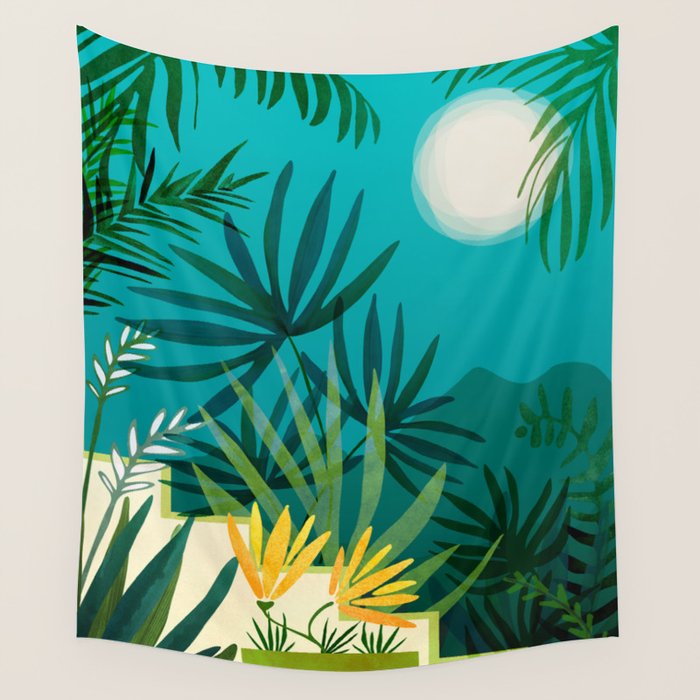 Rainforest With Moonlight Tropical Night Series #3 Wall Tapestry Gallery Image 4