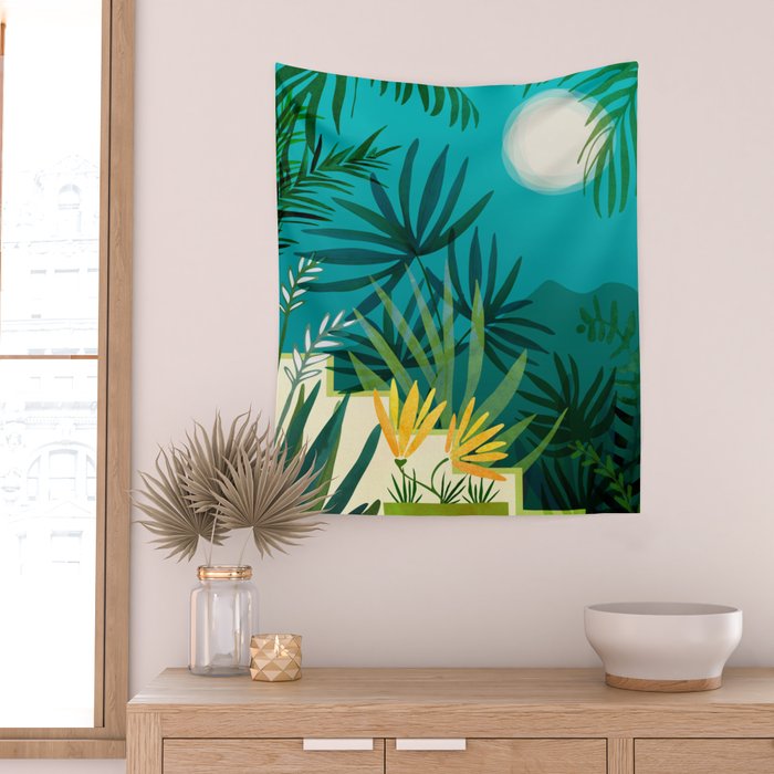 Rainforest With Moonlight Tropical Night Series #3 Wall Tapestry Gallery Image 2