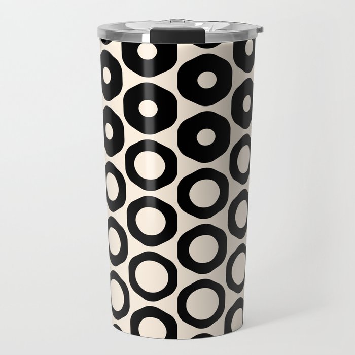 Vrittam Geometric Modern Minimalist Pattern in Black and Almond Cream Travel Mug Gallery Image 1