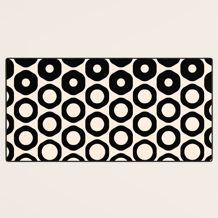 Vrittam Geometric Modern Minimalist Pattern in Black and Almond Cream Desk Mat Gallery Image 3