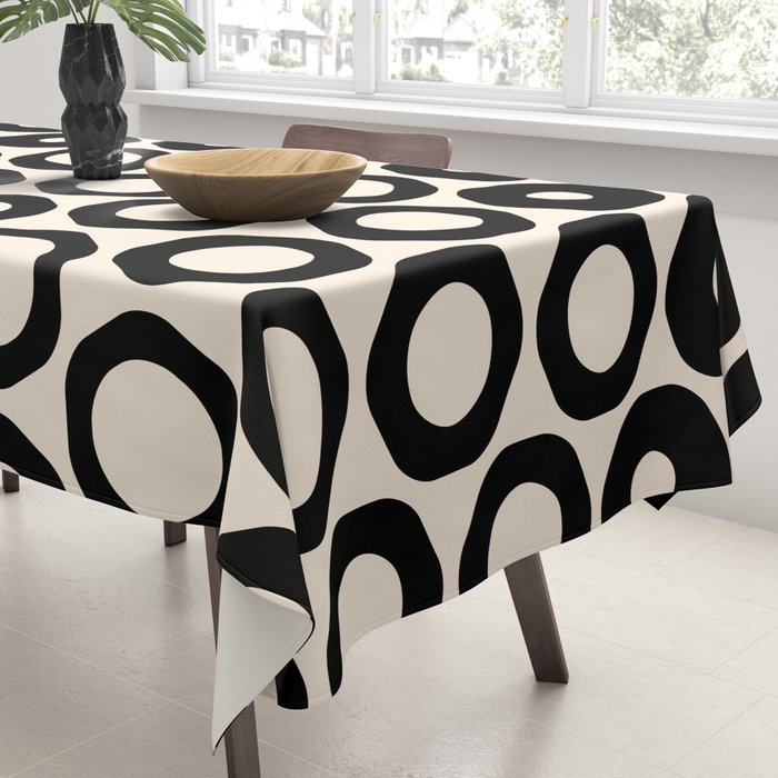 Vrittam Geometric Modern Minimalist Pattern in Black and Almond Cream Tablecloth Gallery Image 3