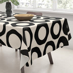 Vrittam Geometric Modern Minimalist Pattern in Black and Almond Cream Tablecloth Gallery Image 3