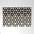 Vrittam Geometric Modern Minimalist Pattern in Black and Almond Cream Welcome Mat Gallery Image 1