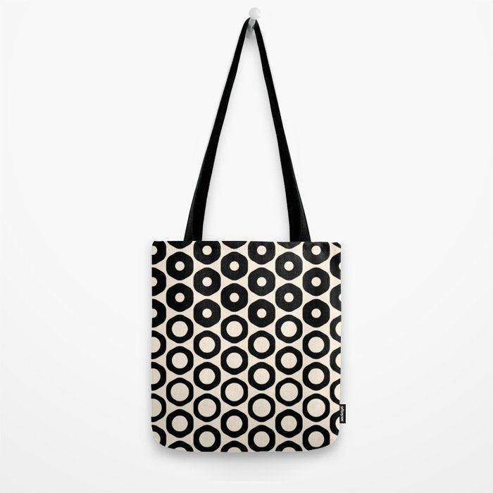 Vrittam Geometric Modern Minimalist Pattern in Black and Almond Cream Tote Bag Gallery Image 2