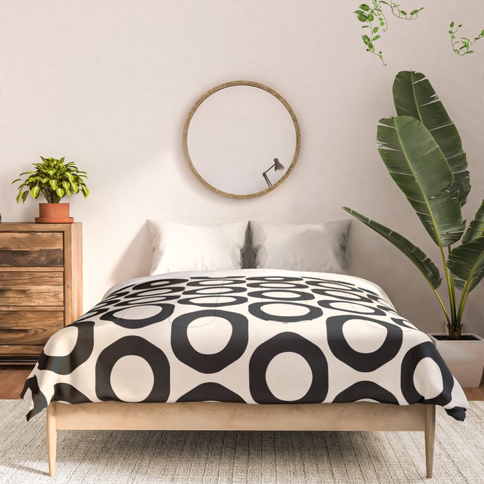 Vrittam Geometric Modern Minimalist Pattern in Black and Almond Cream Comforter Gallery Image 3