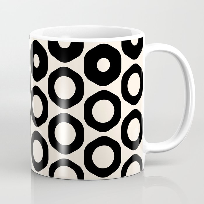 Vrittam Geometric Modern Minimalist Pattern in Black and Almond Cream Coffee Mug Gallery Image 1