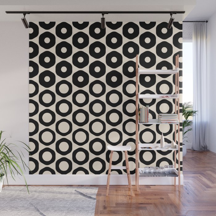 Vrittam Geometric Modern Minimalist Pattern in Black and Almond Cream Wall Mural Gallery Image 1