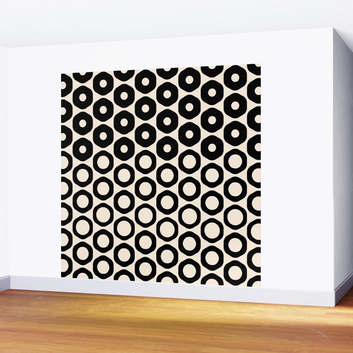 Vrittam Geometric Modern Minimalist Pattern in Black and Almond Cream Wall Mural Gallery Image 2