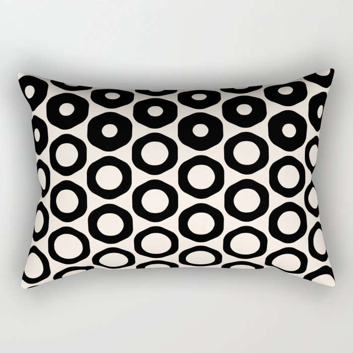 Vrittam Geometric Modern Minimalist Pattern in Black and Almond Cream Rectangular Pillow Gallery Image 2