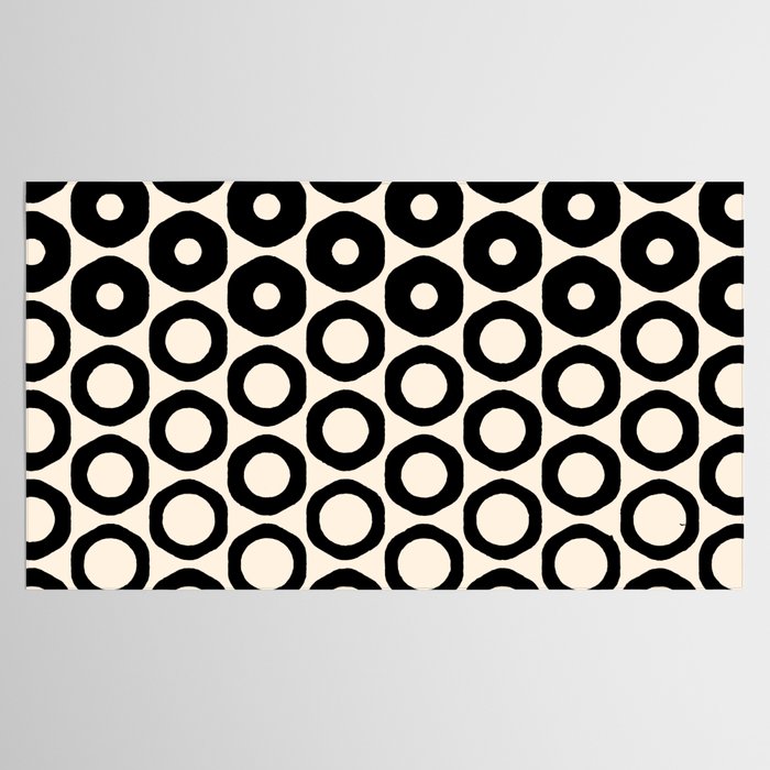 Vrittam Geometric Modern Minimalist Pattern in Black and Almond Cream Tablecloth Gallery Image 2