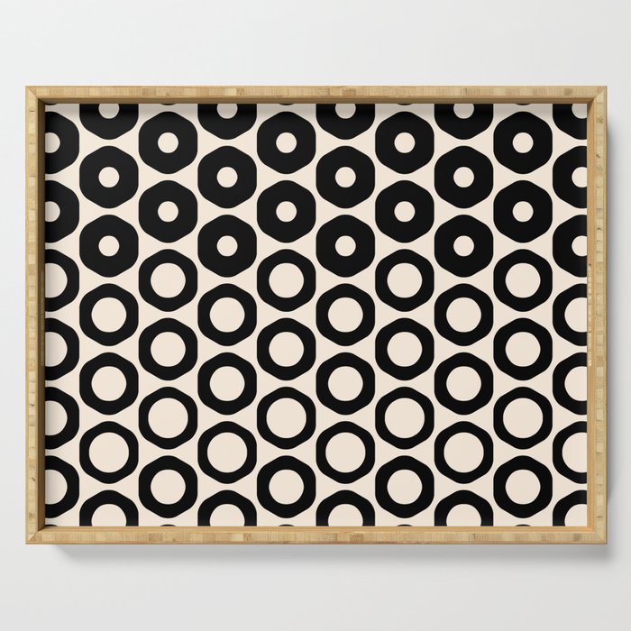 Vrittam Geometric Modern Minimalist Pattern in Black and Almond Cream Serving Tray Gallery Image 1