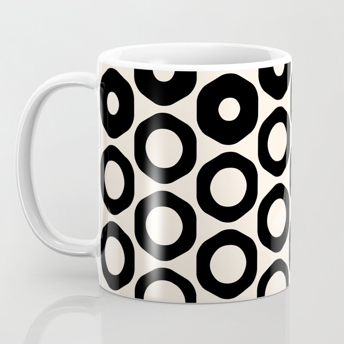 Vrittam Geometric Modern Minimalist Pattern in Black and Almond Cream Coffee Mug Gallery Image 3