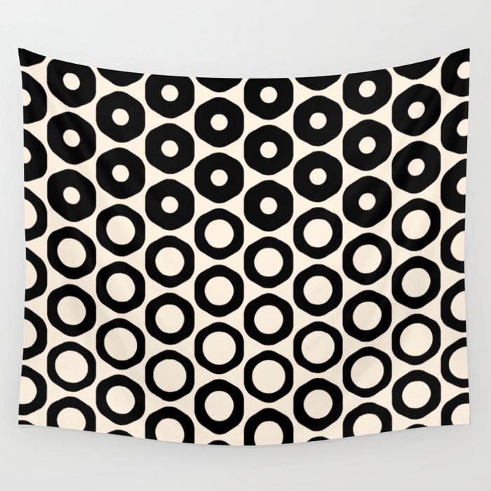 Vrittam Geometric Modern Minimalist Pattern in Black and Almond Cream Wall Tapestry Gallery Image 4