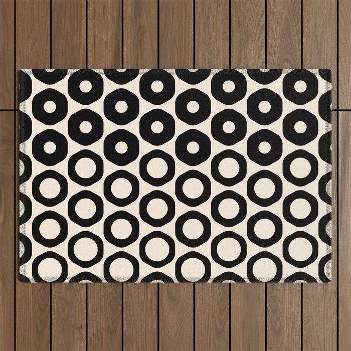 Vrittam Geometric Modern Minimalist Pattern in Black and Almond Cream Outdoor Rug Gallery Image 1