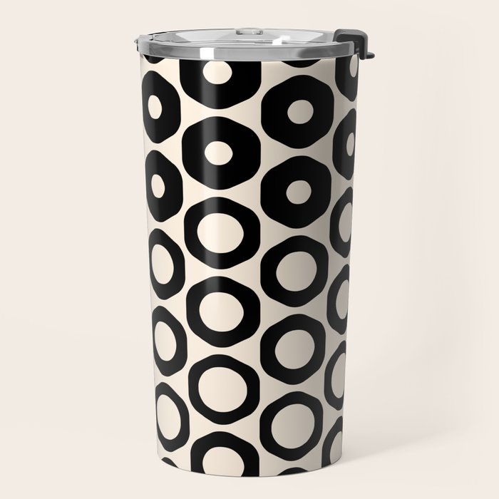 Vrittam Geometric Modern Minimalist Pattern in Black and Almond Cream Travel Mug Gallery Image 2