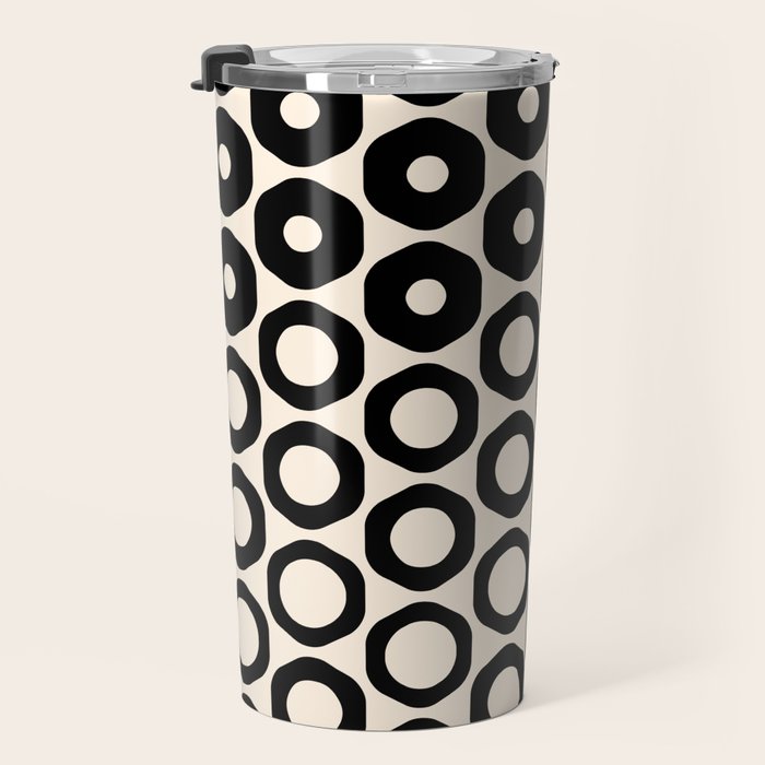 Vrittam Geometric Modern Minimalist Pattern in Black and Almond Cream Travel Mug Gallery Image 3