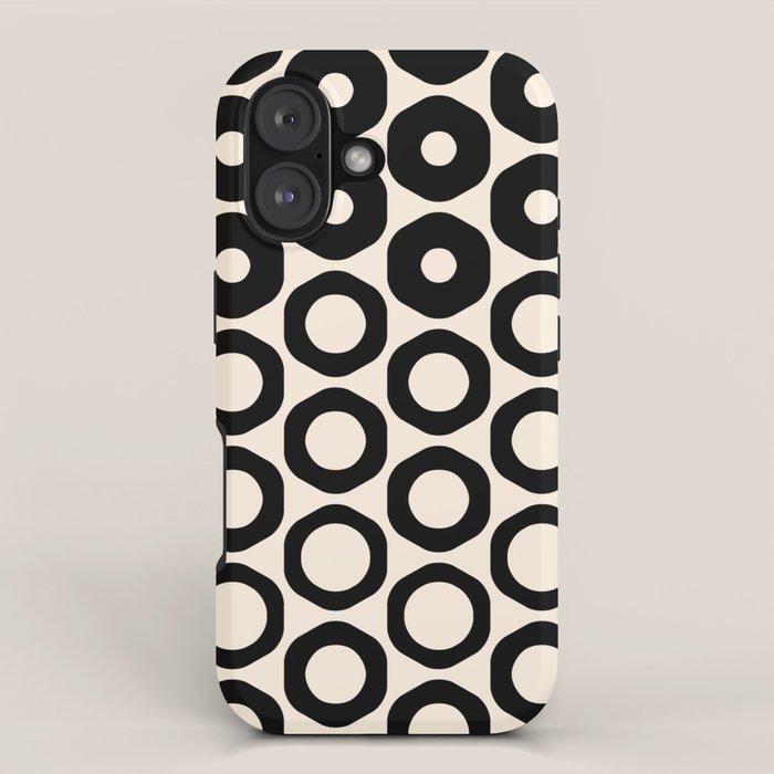 Vrittam Geometric Modern Minimalist Pattern in Black and Almond Cream iPhone Case Gallery Image 1