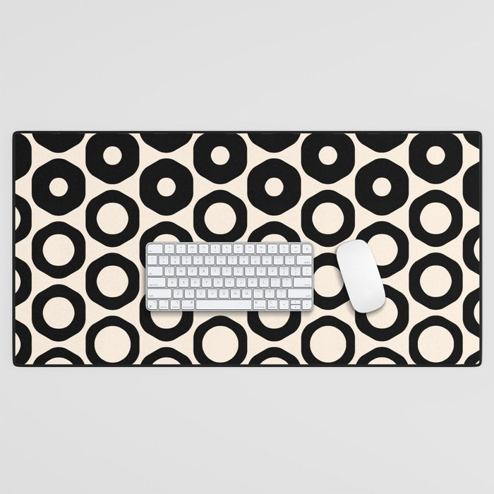 Vrittam Geometric Modern Minimalist Pattern in Black and Almond Cream Desk Mat Gallery Image 1