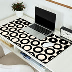 Vrittam Geometric Modern Minimalist Pattern in Black and Almond Cream Desk Mat Gallery Image 2