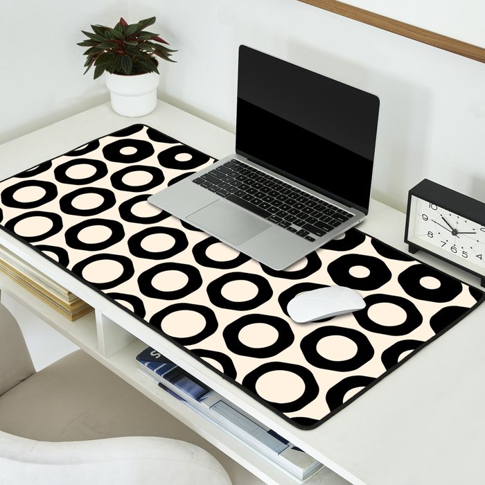 Vrittam Geometric Modern Minimalist Pattern in Black and Almond Cream Desk Mat Gallery Image 2