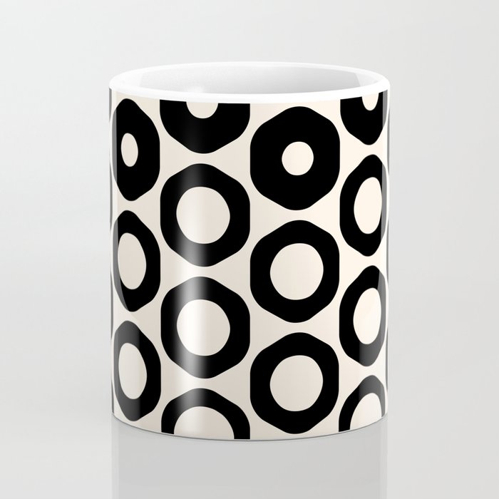 Vrittam Geometric Modern Minimalist Pattern in Black and Almond Cream Coffee Mug Gallery Image 4