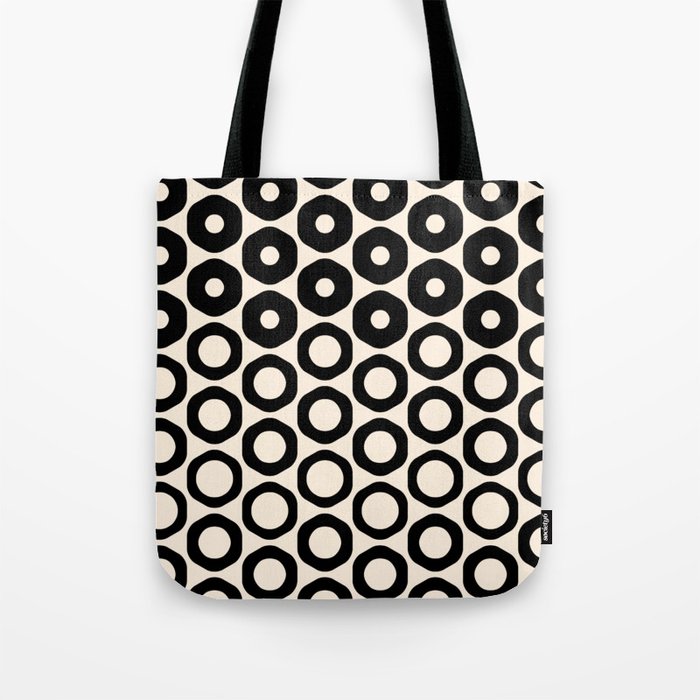 Vrittam Geometric Modern Minimalist Pattern in Black and Almond Cream Tote Bag Gallery Image 1