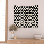 Vrittam Geometric Modern Minimalist Pattern in Black and Almond Cream Wall Tapestry Gallery Image 2