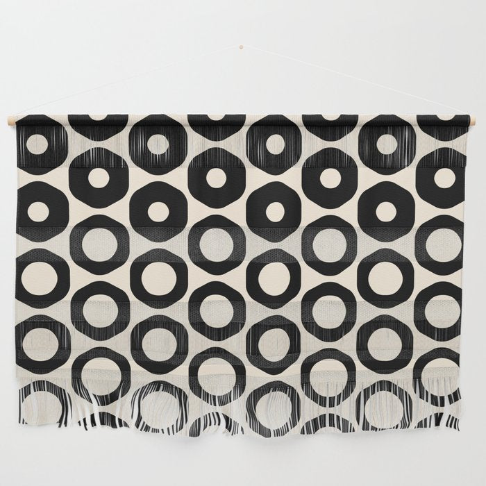 Vrittam Geometric Modern Minimalist Pattern in Black and Almond Cream Wall Hanging Gallery Image 1