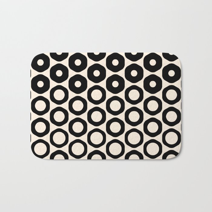 Vrittam Geometric Modern Minimalist Pattern in Black and Almond Cream Bath Mat Gallery Image 1