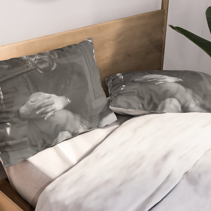 Funny Einstein in Fuzzy Slippers Classic Black and White Satirical Photography - Photographs Pillow Sham Gallery Image 2