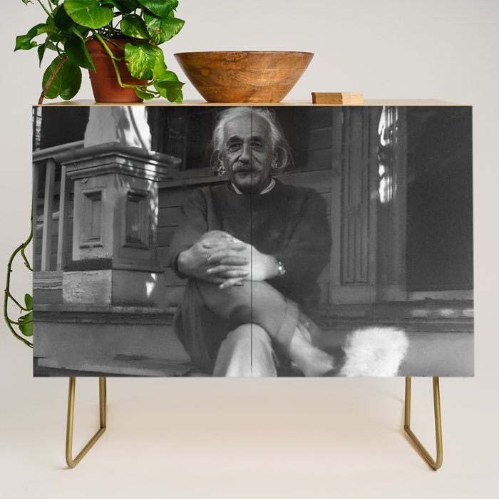 Funny Einstein in Fuzzy Slippers Classic Black and White Satirical Photography - Photographs Credenza Gallery Image 1