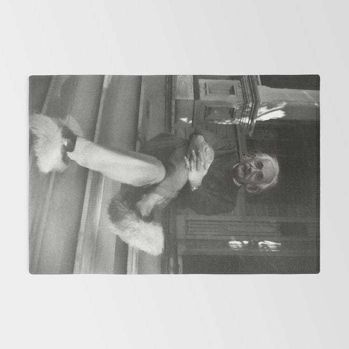 Funny Einstein in Fuzzy Slippers Classic Black and White Satirical Photography - Photographs Rug Gallery Image 2