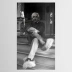 Funny Einstein in Fuzzy Slippers Classic Black and White Satirical Photography - Photographs Tablecloth Gallery Image 2
