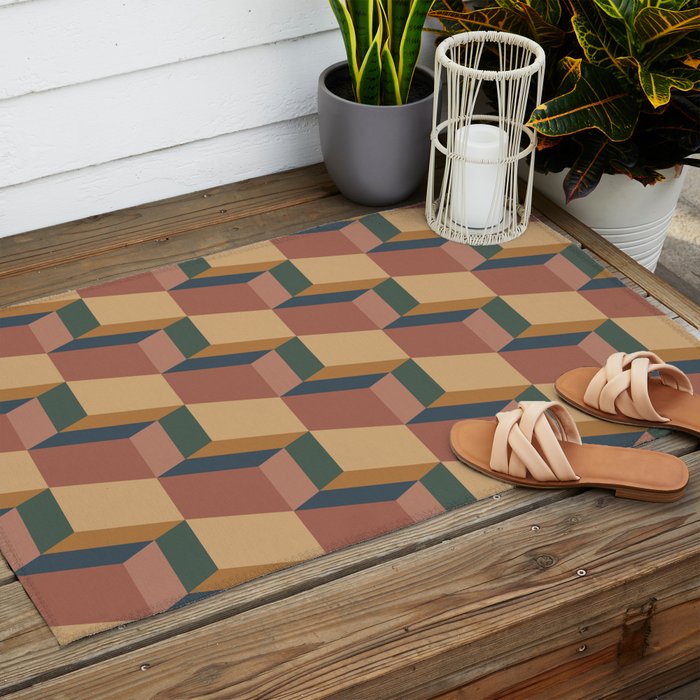 Cuboid Geometric Abstract Shapes Pattern XI Outdoor Rug Gallery Image 2