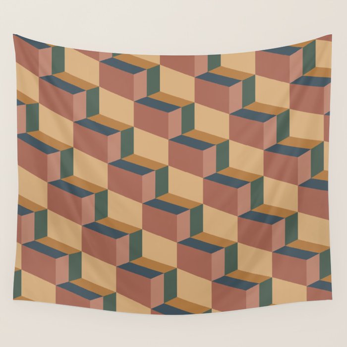 Cuboid Geometric Abstract Shapes Pattern XI Wall Tapestry Gallery Image 4