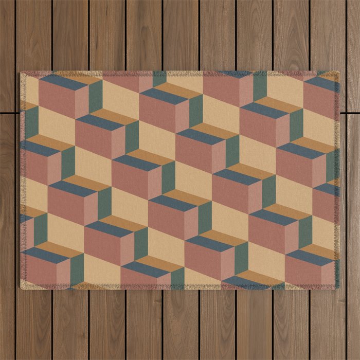 Cuboid Geometric Abstract Shapes Pattern XI Outdoor Rug Gallery Image 1