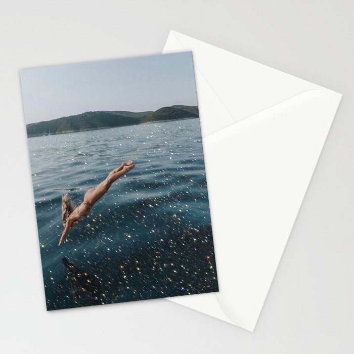 THE DIVE | summer | swim | ocean | waves | blue | summer | swim | sea | bling | shining | glitter |  Stationery Card Gallery Image 2