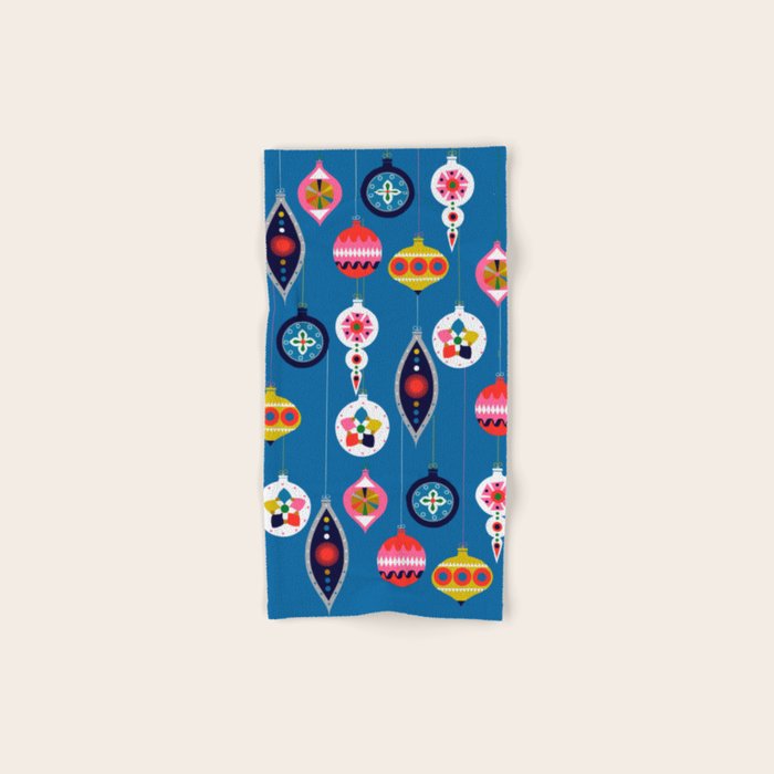 Retro Christmas Baubles on a dark background Bath Towel Gallery Image 1