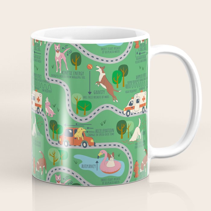 Fursics Cute Dog Park Physics Learning Pattern by Carrie Cantwell Educational STEM Playmat Design Coffee Mug Gallery Image 1