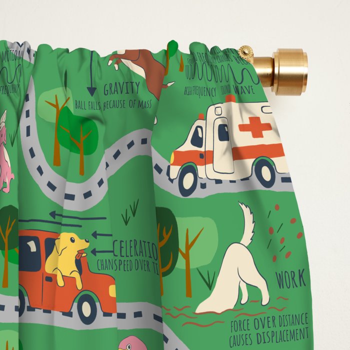 Fursics Cute Dog Park Physics Learning Pattern by Carrie Cantwell Educational STEM Playmat Design Window Curtain Gallery Image 2