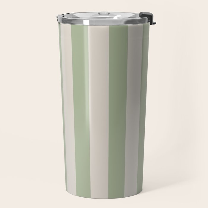 Vertical Stripes Narrow Pattern in Sage and Beige Travel Mug Gallery Image 2