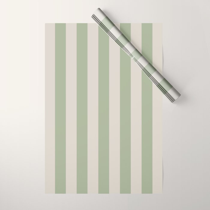 Vertical Stripes Narrow Pattern in Sage and Beige Wrapping Paper Gallery Image 1